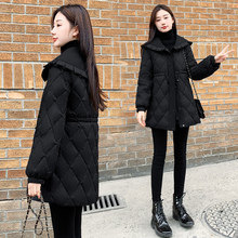 小个子黑色显瘦娃娃领外套2025年新款女装冬季修身中长款羽绒服女
