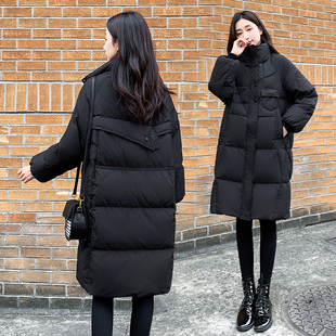 2025新款女装冬季宽松大码中长款羽绒服女黑色显瘦立领白鸭绒外套