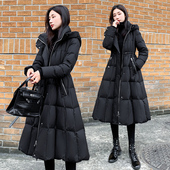 女装 冬季 修身 黑色显瘦过膝鸭绒外套连帽2025新款 收腰长款 羽绒服女