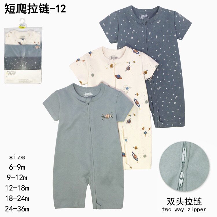 2026新款婴儿短袖连体衣夏季纯棉双头拉链男孩女宝宝空调爬服bb衫