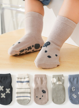 婴儿地板袜精梳棉可爱卡通A类新生儿宝宝学步防滑中筒袜不咯脚