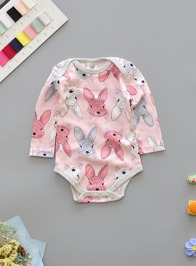 外贸婴儿三角哈衣纯棉长袖0-3宝宝连体衣套头哈衣a类新生儿包屁衣