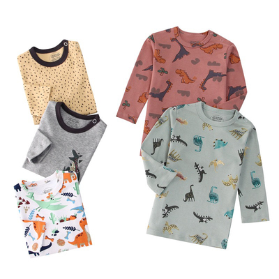 mamapapas儿童秋衣纯棉春秋男孩夹克衬衫肩开扣宝宝恐龙印花衣服