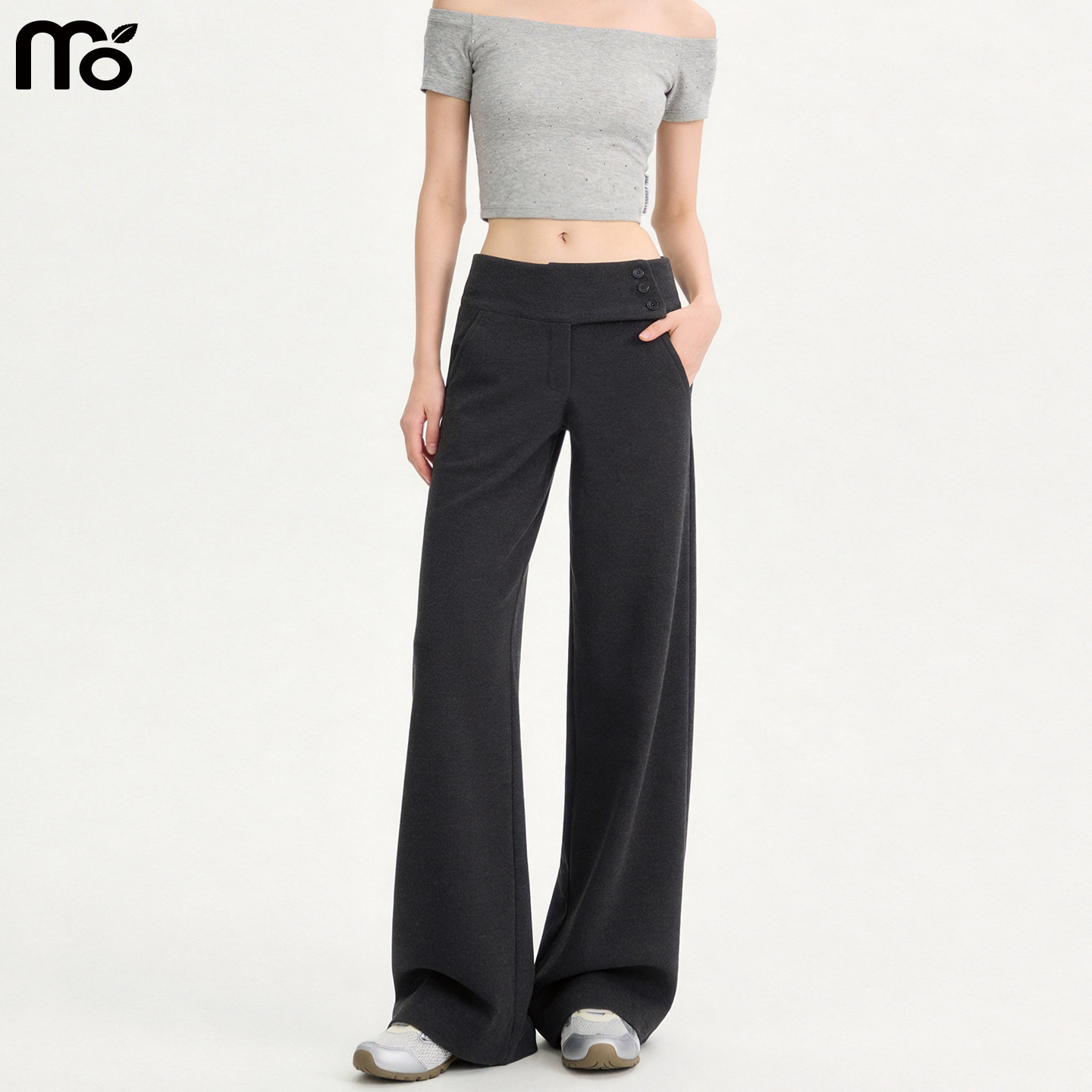 纽扣微喇裤子女春秋夏季2026新款宽松垂坠感直筒休闲阔腿运动卫裤