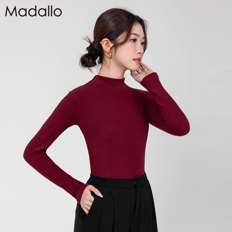 安克拉红中领打底衫女2024新款