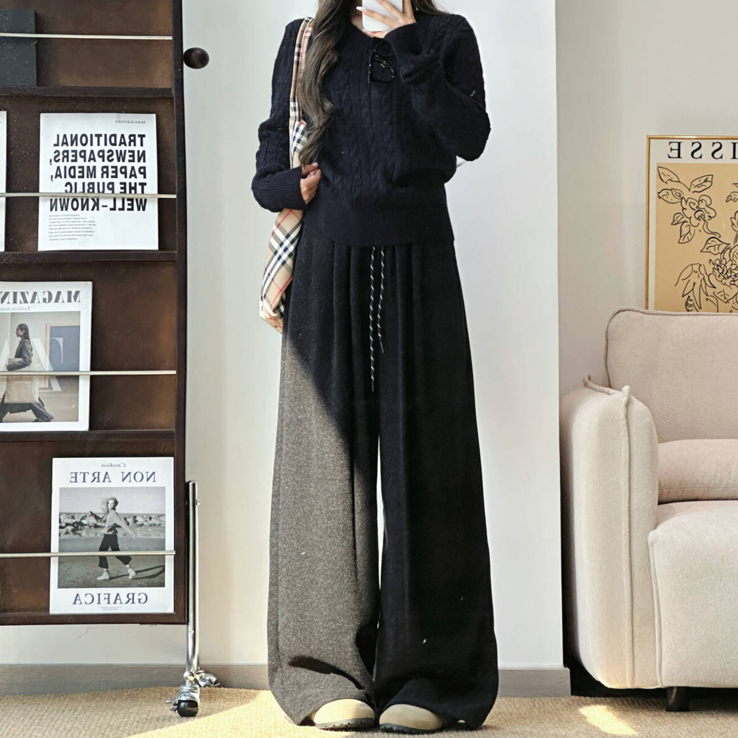 毛呢阔腿毛巾裤慵懒垂顺通勤百搭