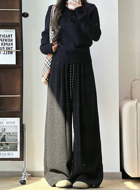 毛呢阔腿糯米裤子女秋冬2025新款宽松直筒垂坠感bf慵懒休闲毛巾裤
