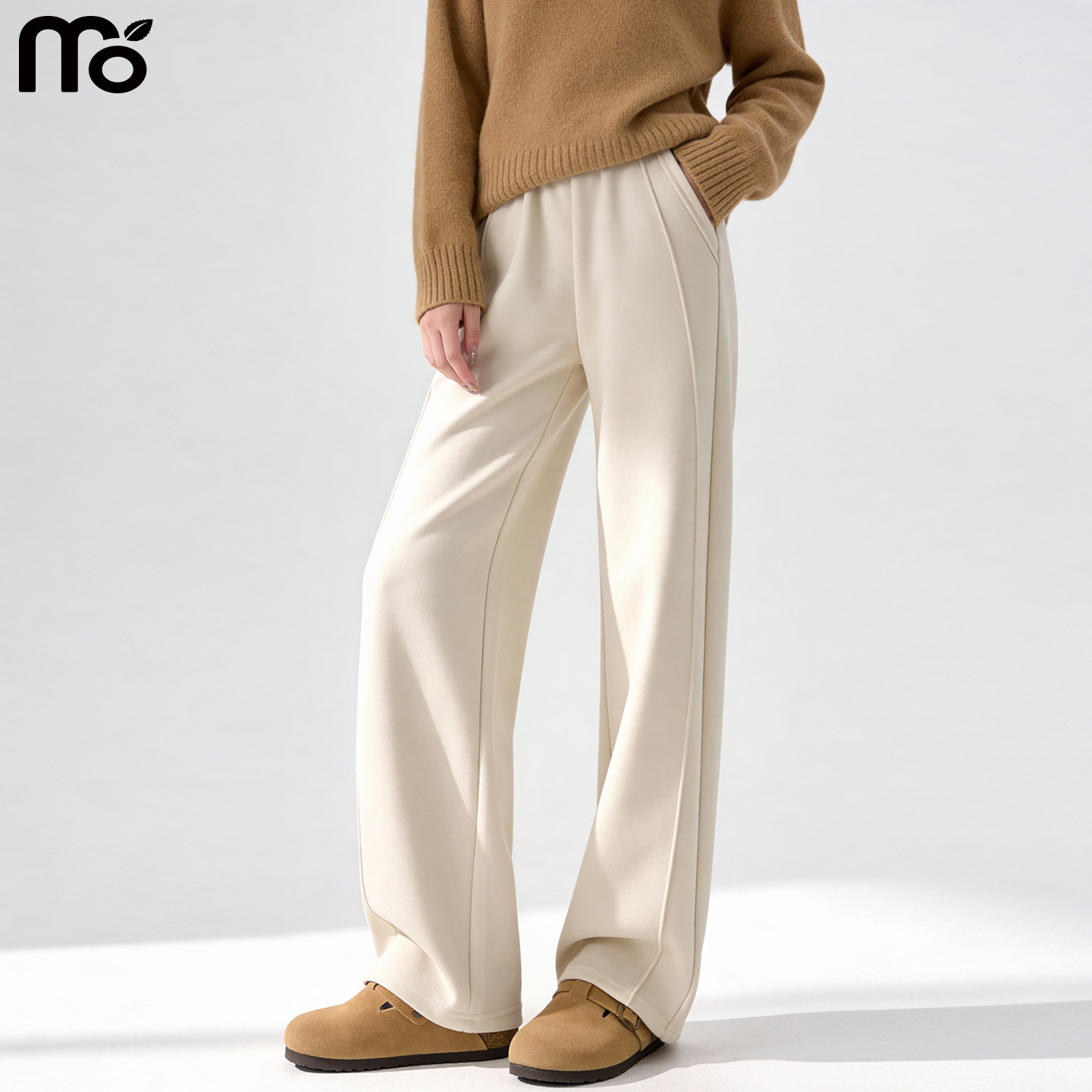 加绒蚕丝羊毛弯刀阔腿裤子女2026新款秋冬加厚糯米窄版直筒休闲裤