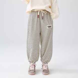 哈依鲁女童春秋季 宽松条纹卫裤 儿童中大童学生百搭运动休闲裤 时尚