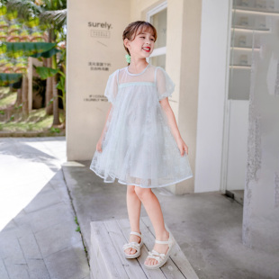 哈依鲁女童夏季甜美A字公主连衣裙儿童中大童小学生宽松轻薄纱裙