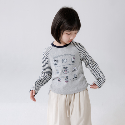 哈依鲁2026春秋季新款女童纯棉长袖T恤儿童中大童插肩袖时尚上衣