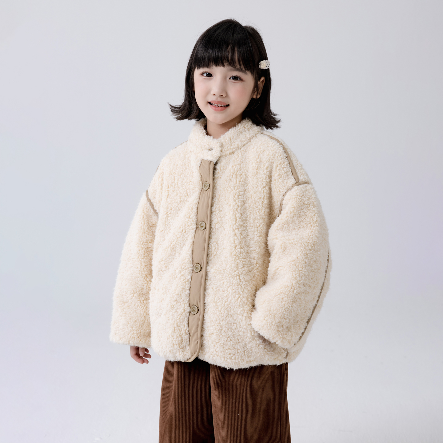 哈依鲁2025冬季新款女童加绒夹棉外套儿童中大童羊羔绒连帽上衣潮