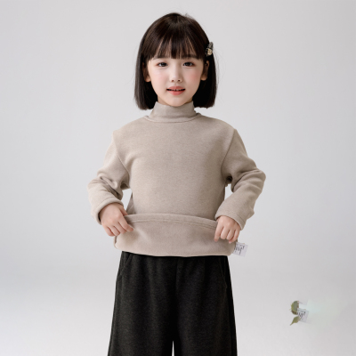 哈依鲁2025秋冬季女童新款加绒打底衫儿童中大童简约保暖半高领潮