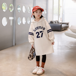 女童春秋季新款时尚中长款卫衣儿童中大童小学生宽松纯棉韩版连帽