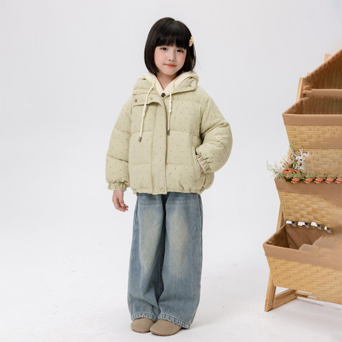 哈依鲁2025冬季新款女童棉袄儿童中大童小学生时尚夹棉点点棉衣潮