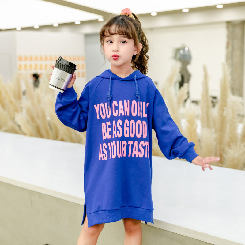 哈依鲁春秋季女童连帽卫衣中长款