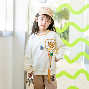 女童春秋季新款纯棉时尚韩版卫衣儿童中大童小学生宽松版卡通上衣