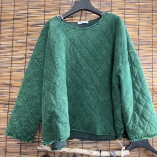 2025新款 秋冬文艺复古纯色夹棉薄棉袄女前短后长外套