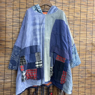 2025新土布带帽大口袋休闲百搭拼接撞色棉服（颜色随机介意勿拍）