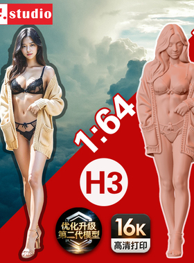 H3微缩模型1:43 1/64比例小人偶 男友视觉开胸衫内衣美女树脂白模