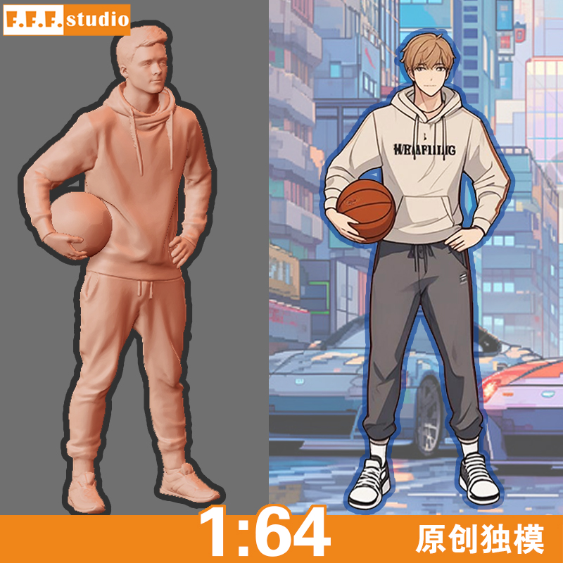 A21 原创微缩模型 带球运动阳光男生 人偶1/64树脂白模minigt车模