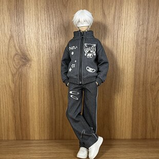 BJD四分六分娃衣涂鸦运动套装黑白灰立领酷帅套装上衣裤子衣服