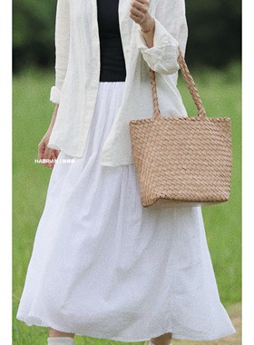 HADRIAN哈德良头层牛树膏皮大容量托特包单肩手提女菜篮子H25761