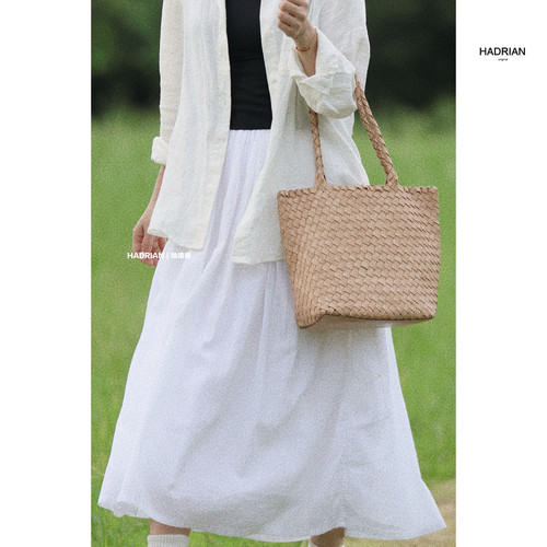 HADRIAN哈德良头层牛树膏皮大容量托特包单肩手提女菜篮子H25761