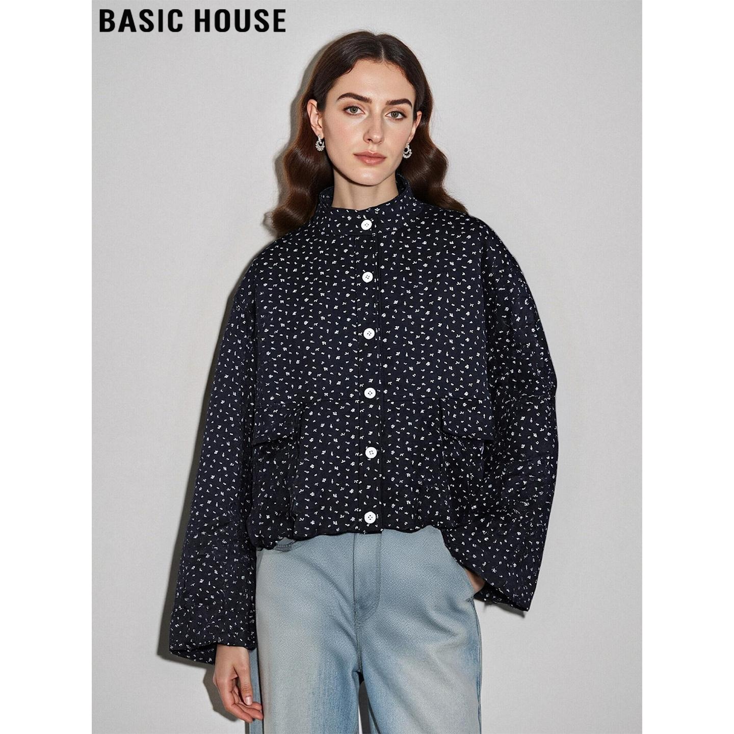 百家好高级感立领碎花加厚外套女