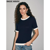 新款 Basic 撞色T恤 针织衫 女2026夏季 House 百家好肌理感羊毛短袖