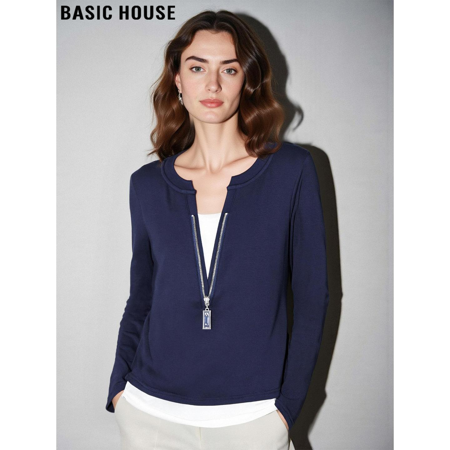 百家好大码假两件拼接半拉链T恤