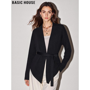 女夏季 百家好黑色天丝防晒针织开衫 宽松系带收腰外套 House Basic