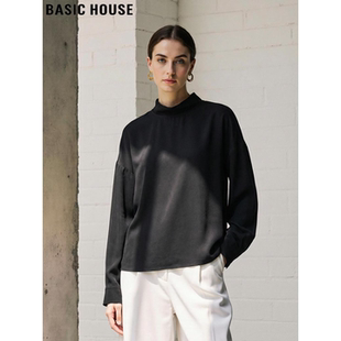 Basic House/百家好高级感立领长袖衬衫女2026春季新款后绑带衬衣