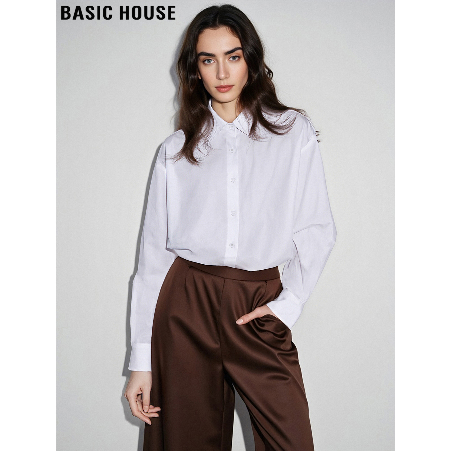 百家好白色纯棉衬衫叠穿内搭衬衣