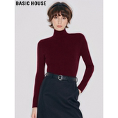 Basic 软糯毛衣 女冬高级感含羊毛修身 House 百家好红色高领针织衫