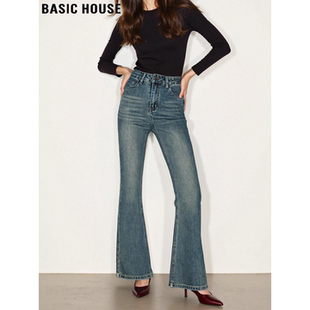 House 高腰喇叭裤 百家好复古显瘦微喇牛仔裤 加厚修身 女春季 Basic
