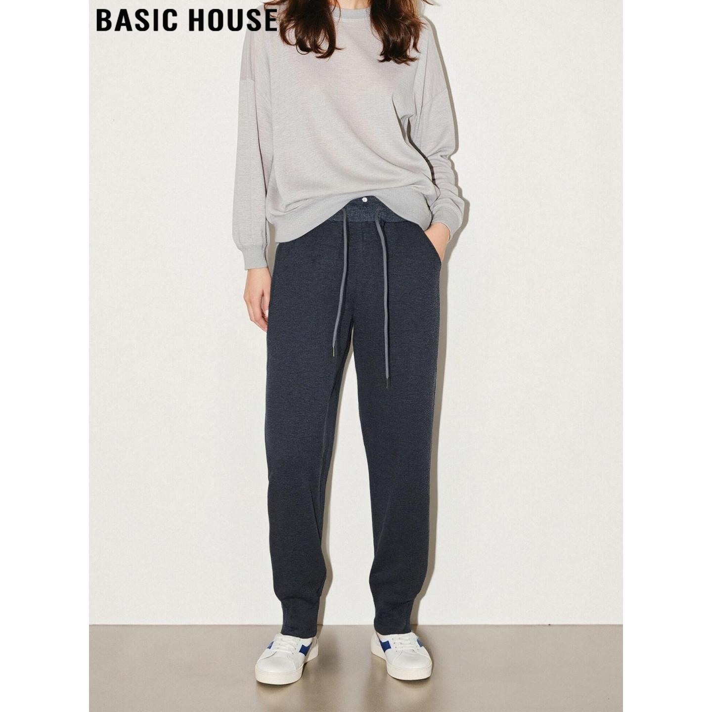 百家好灰色九分加绒束脚哈伦裤女