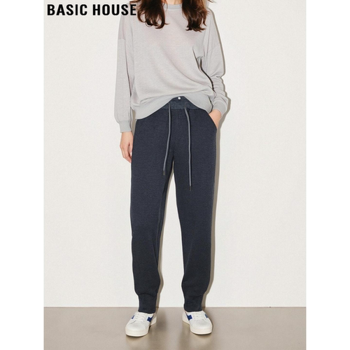 百家好灰色九分加绒束脚哈伦裤女