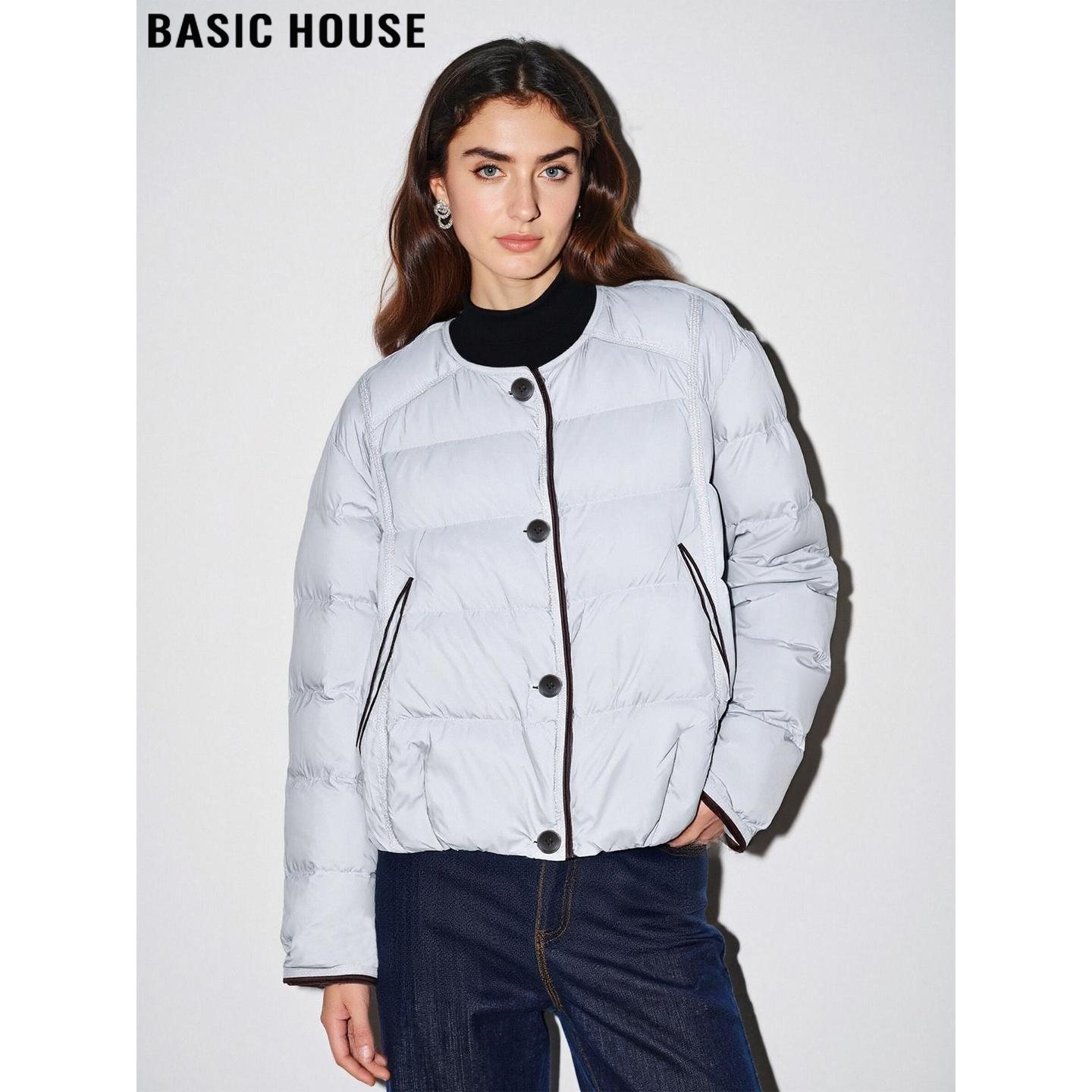 白色圆领羽绒服90白鸭绒面包服女