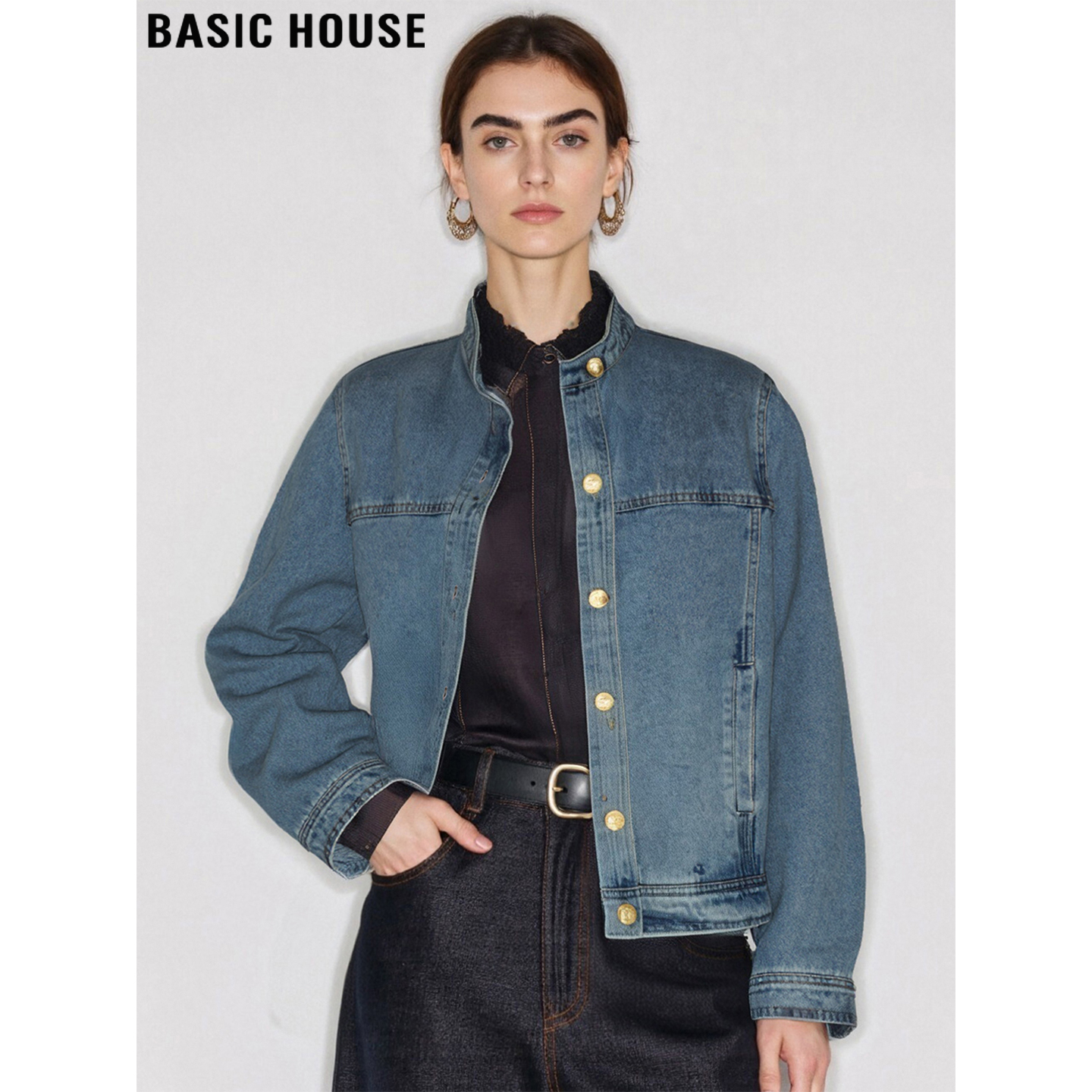 百家好气质宽松修身短款牛仔外套