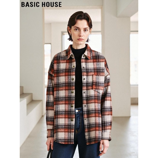Basic House/百家好格子磨毛衬衫外套女2026春季新款叠穿内搭衬衣
