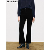 显瘦九分毛边喇叭裤 Basic 女春季 百家好黑色高腰微喇牛仔裤 House