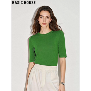 通勤半袖 Basic 薄款 百家好绿色圆领冰丝T恤女夏季 针织上衣 House
