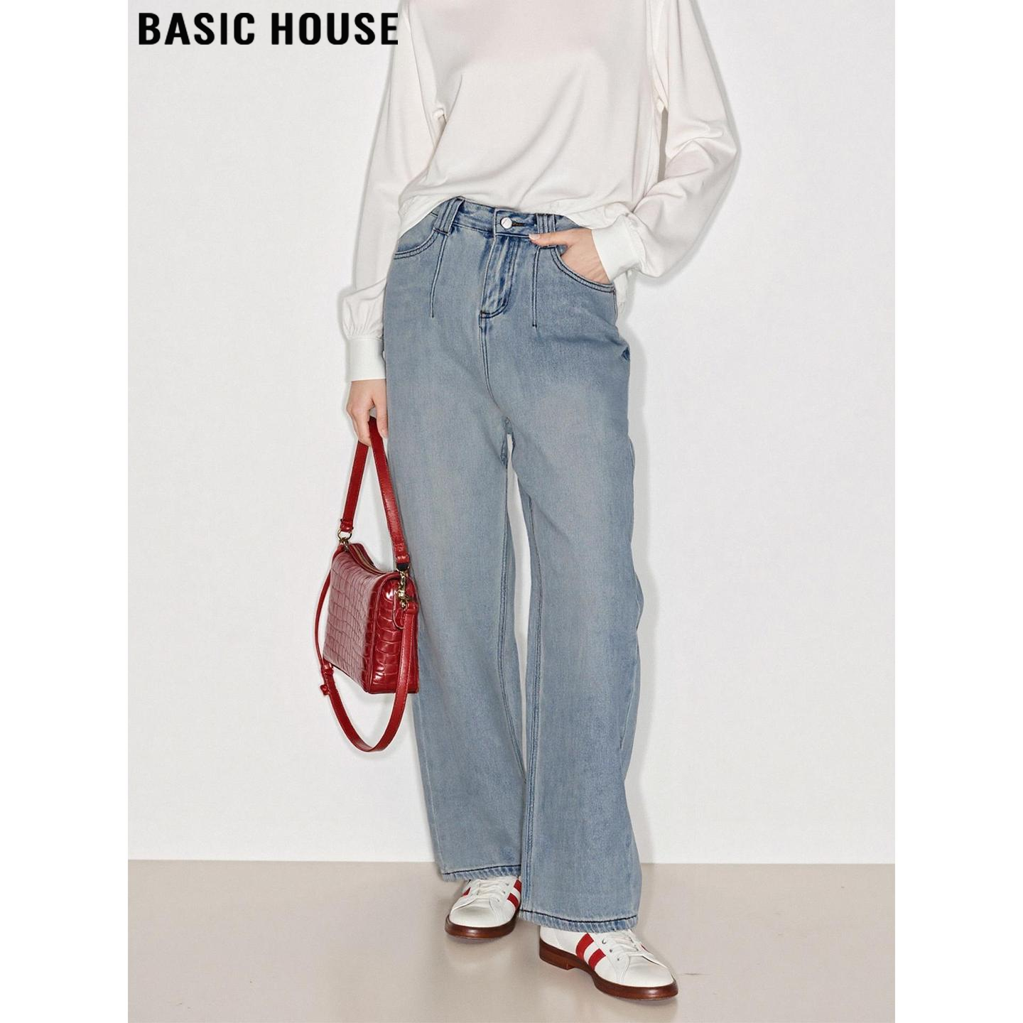 百家好经典复古蓝加绒加厚牛仔裤