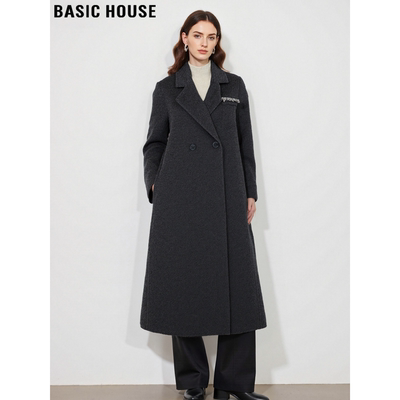 百家好中长款灰色羊毛呢子大衣女