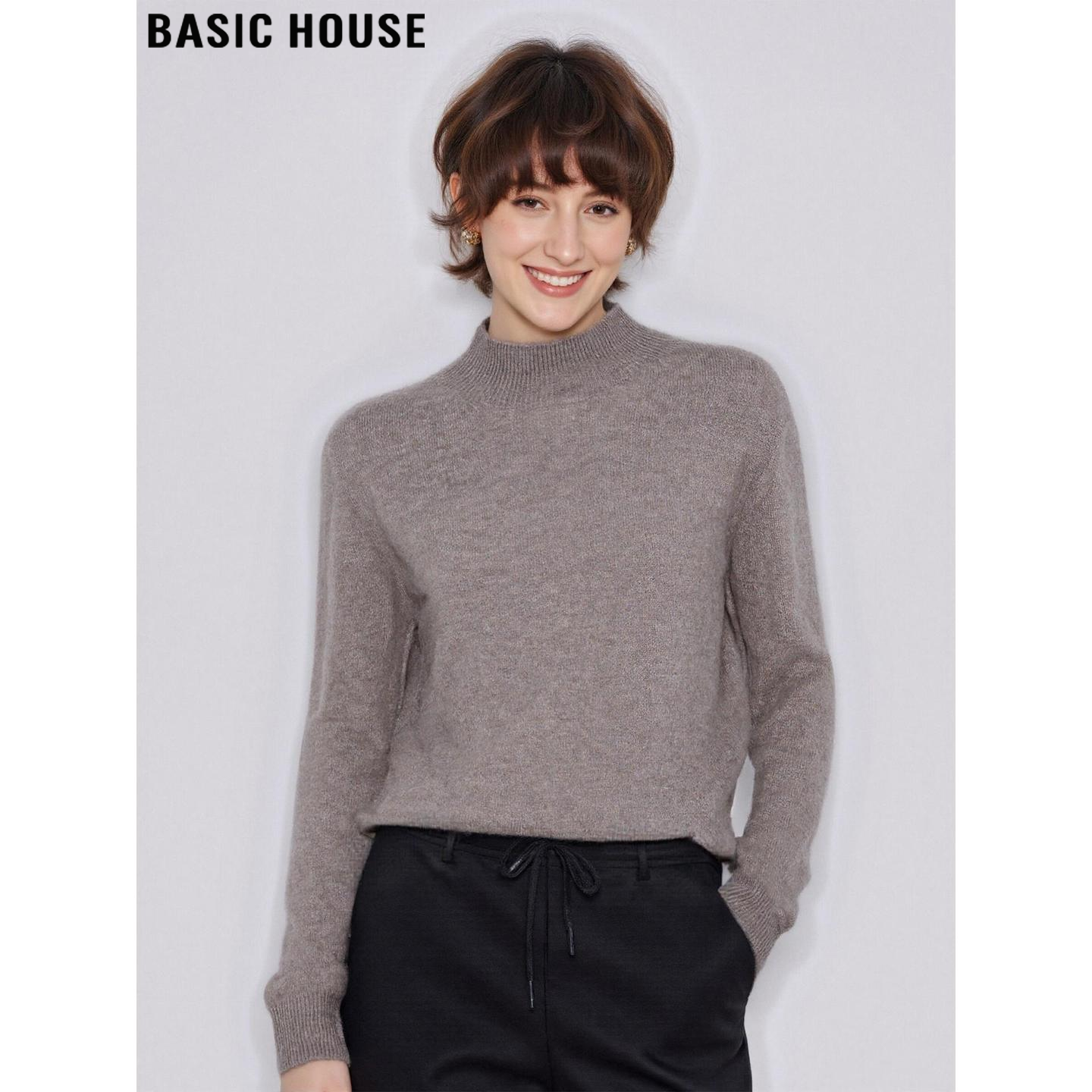 Basic House/百家好驼色100%羊毛半高领针织衫女士冬季软糯打底衫,女装/女士精品,毛针织衫,淘宝优惠券,粉丝福利购,淘宝优惠卷