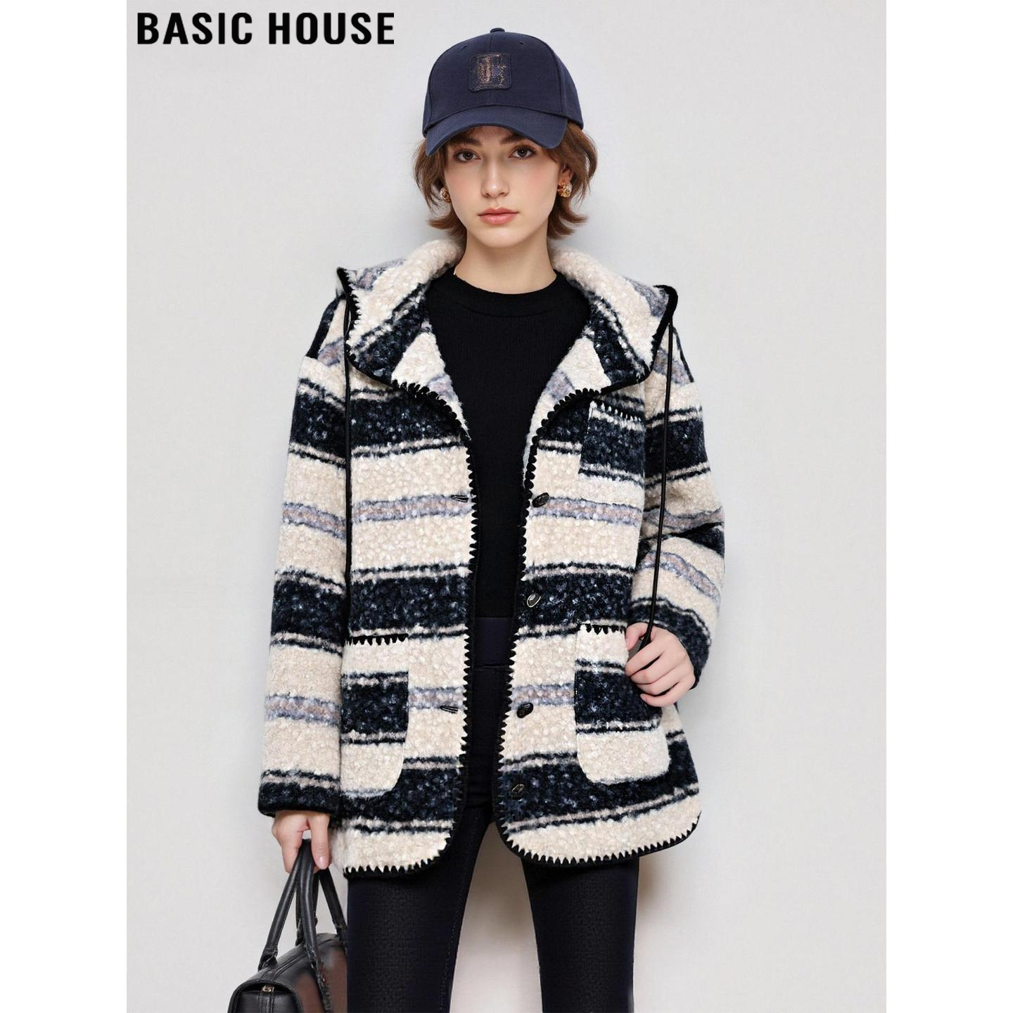 百家好慵懒风加厚连帽外套女冬季