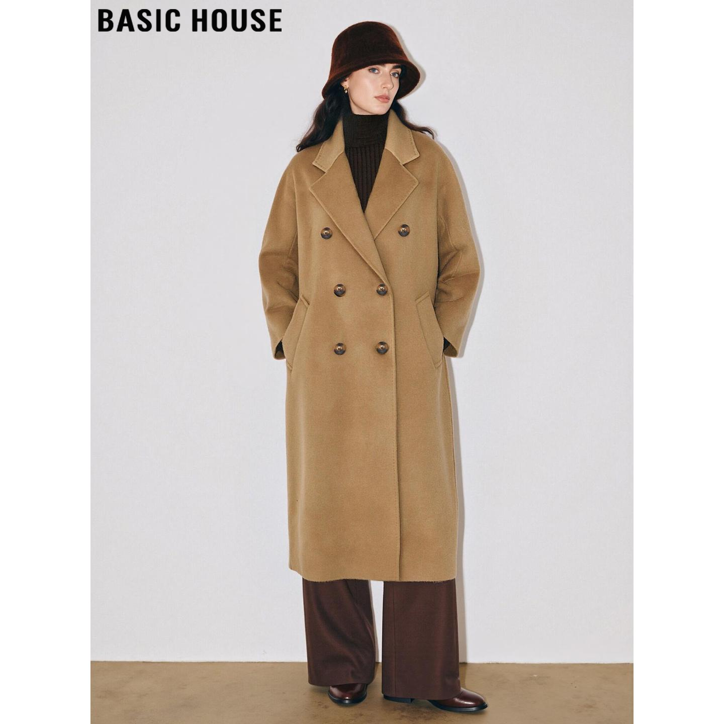 百家好高端驼色双面羊毛大衣女