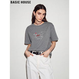 House 纯棉体恤衫 百家好灰色腊肠狗短袖 新款 T恤女2026夏季 Basic