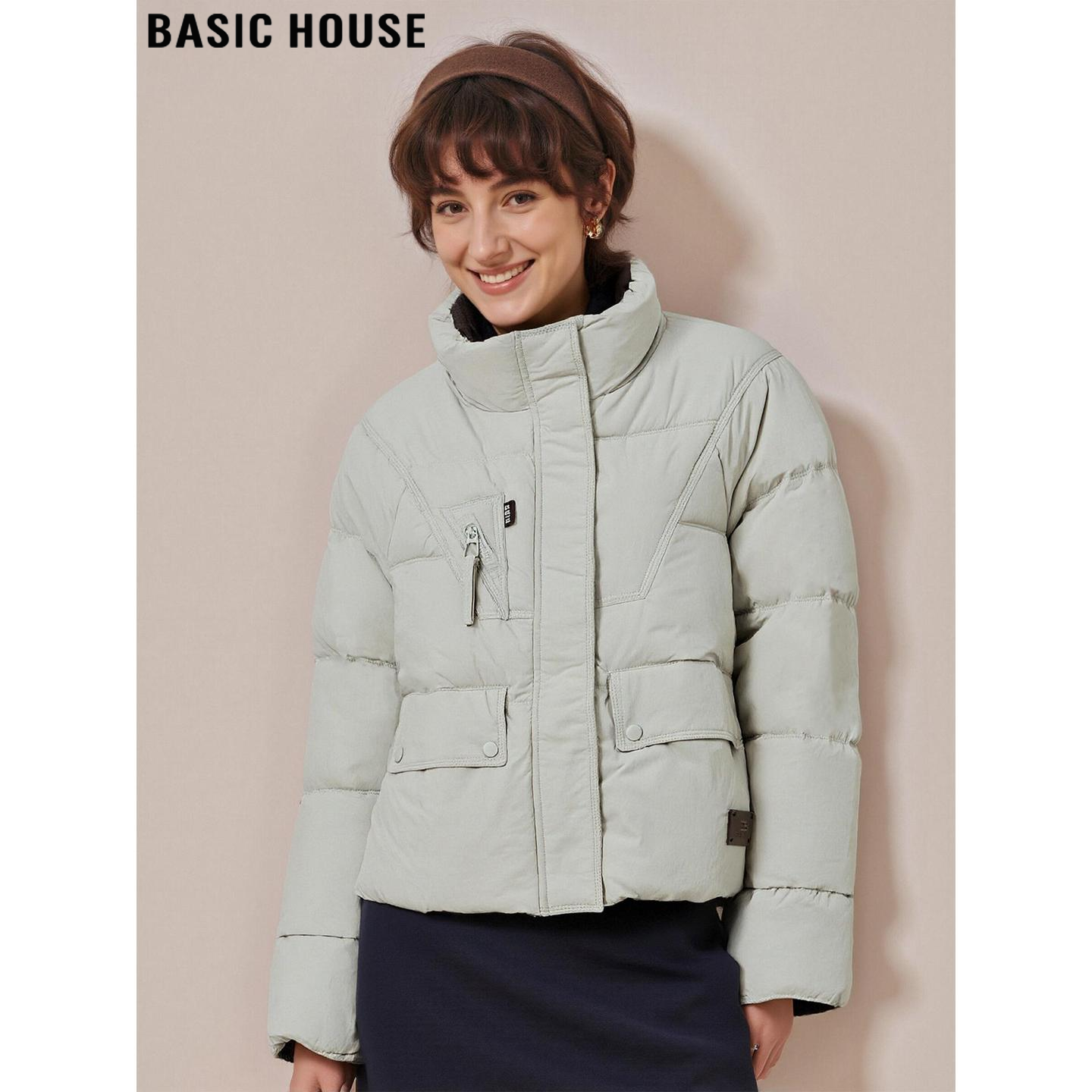 百家好高级感米色立领棉衣外套女